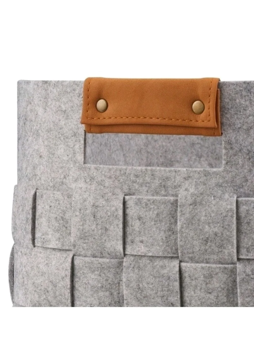 Home Accents Grey Felt Storage Baskets with Brown Handles - Set of 2   Nib
